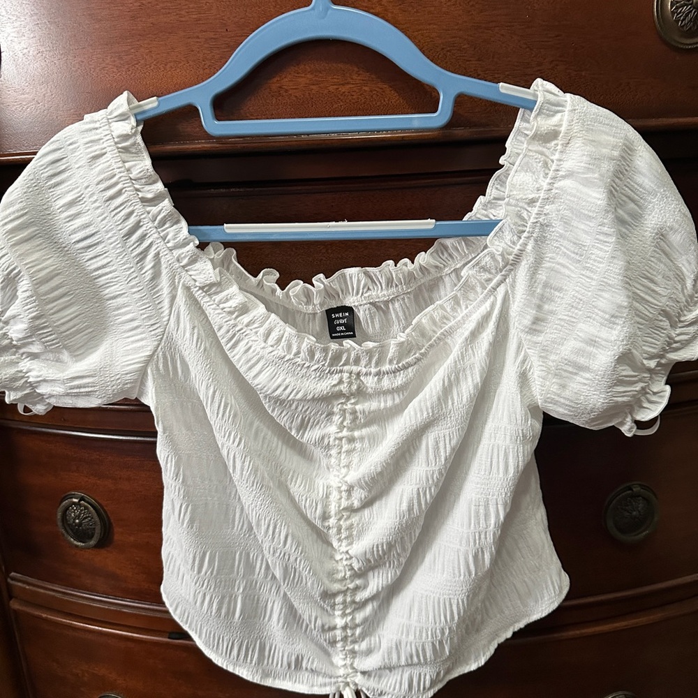 White Ruched Puff Sleeve Top